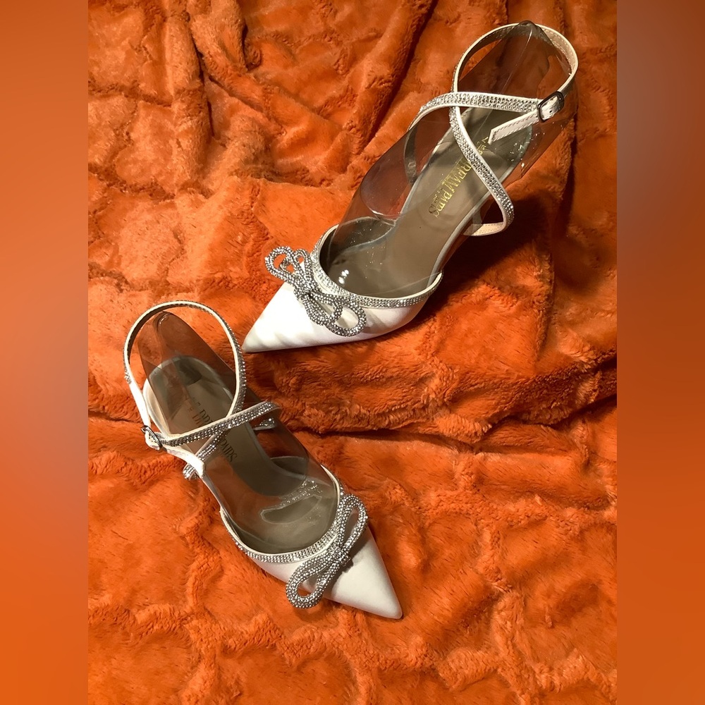 White Satin Shoes with Rhinestones